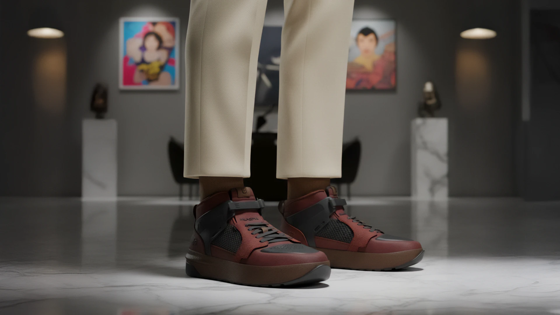 Pragma footwear concept in burgundy colourway with refined material contrasts