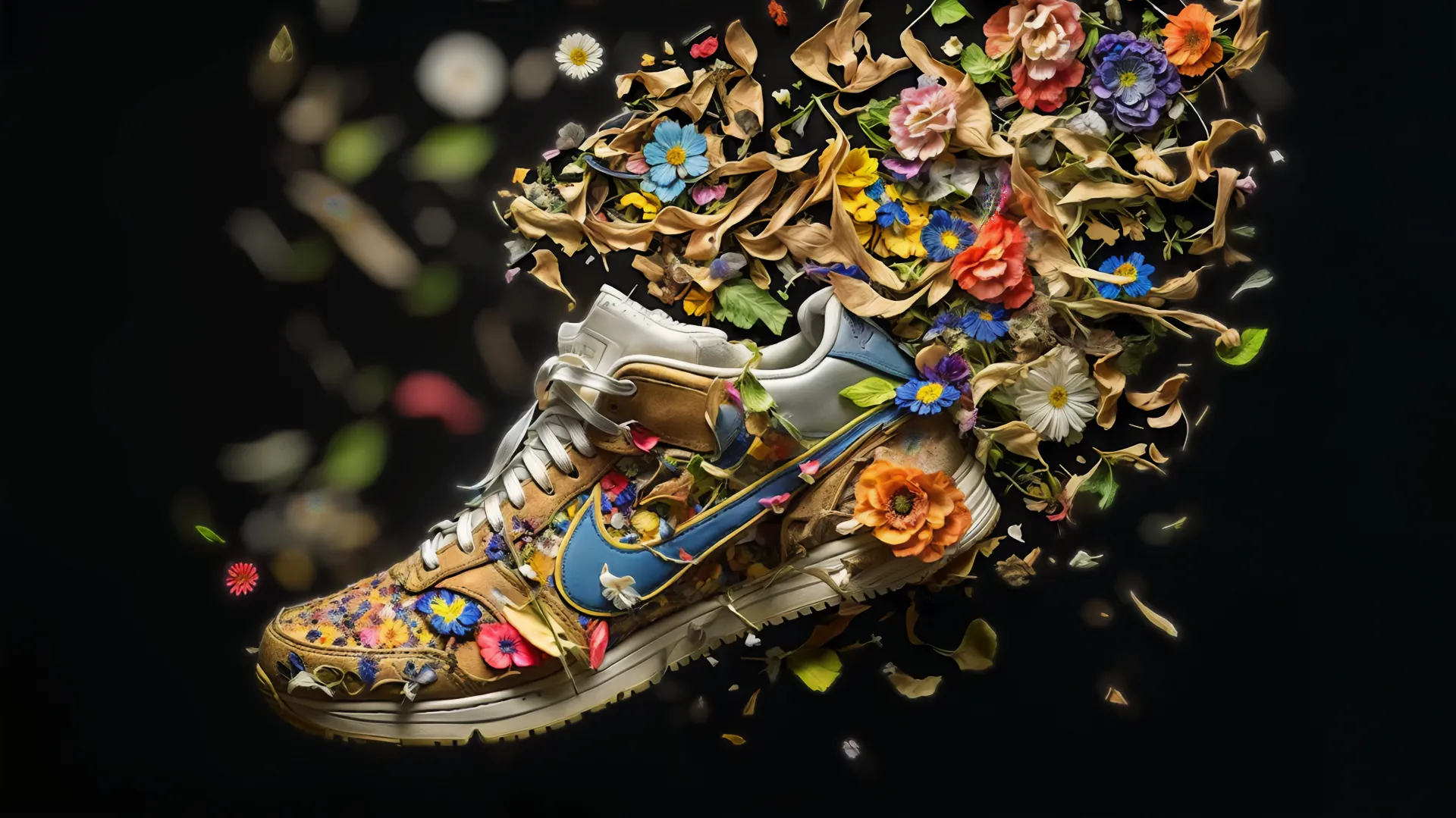 Artistic Nike footwear concept blending fashion, technology, and material research