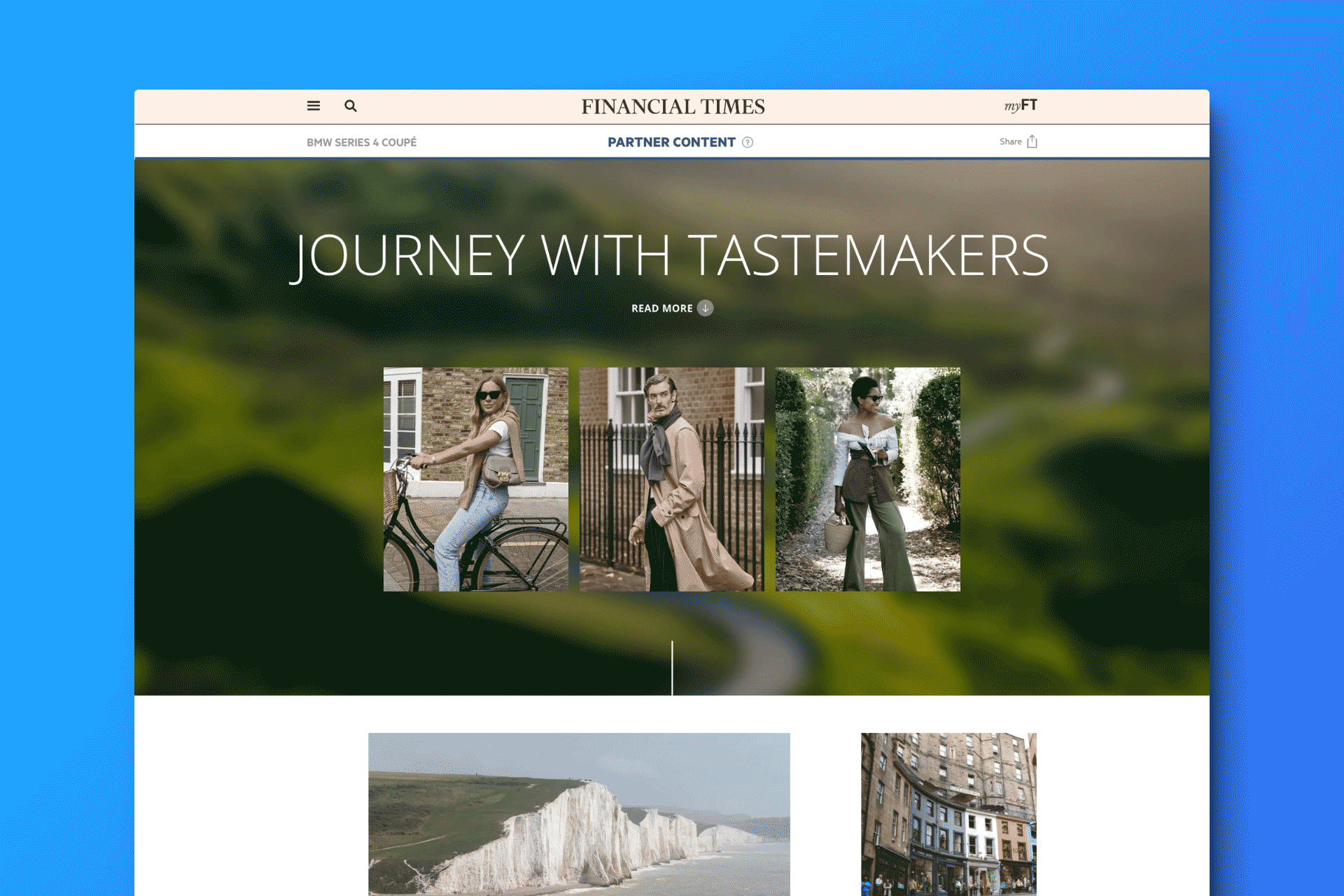 BMW branded content hub — homepage motion concept showing navigation and hero content.