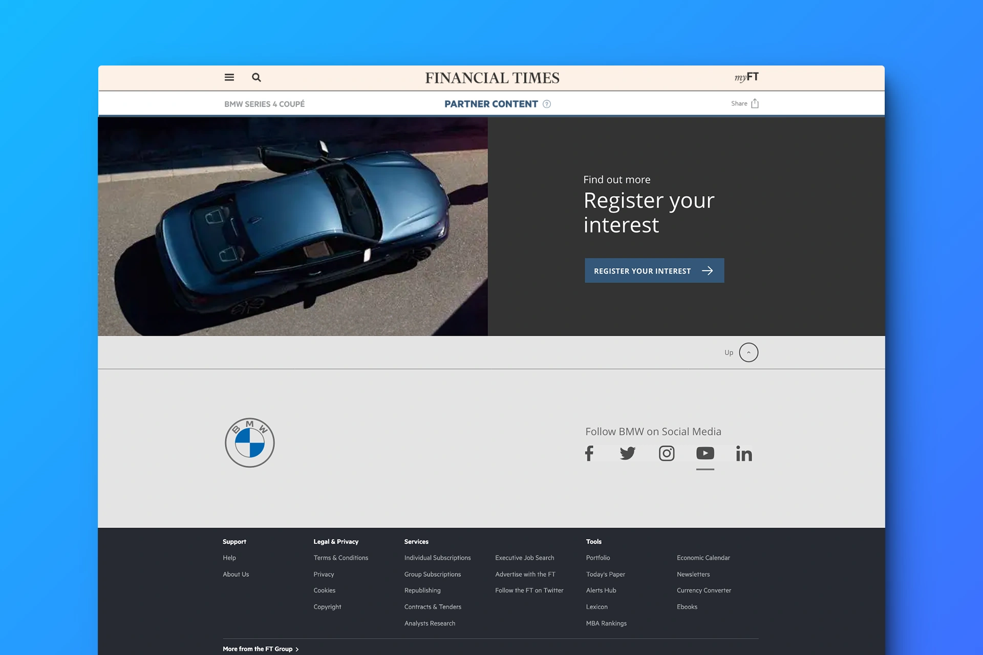 BMW Series 4 Coupé campaign hub — alternate mobile layout